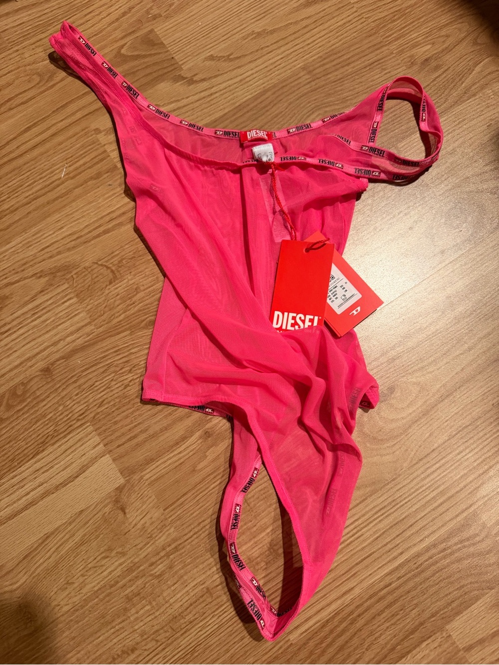 Diesel Neon Pink Sheer One-Piece with Branded Trim